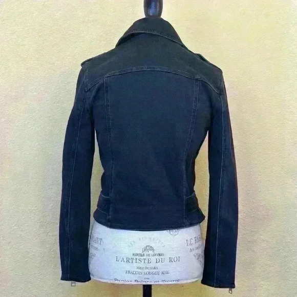 All Saints “Felis Biker” Denim Moto Jacket In Black/Gray Wash Size 6 EUC!! - Picture 3 of 11
